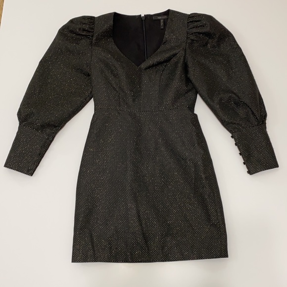 BCBGMAXAZRIA black mini dress with long puff sleeve and button cuff sleeves so 0 - Picture 12 of 14